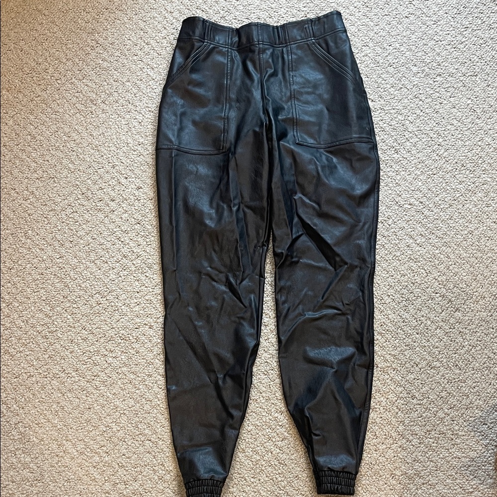 SPANX women's Sleek leather Black Joggers